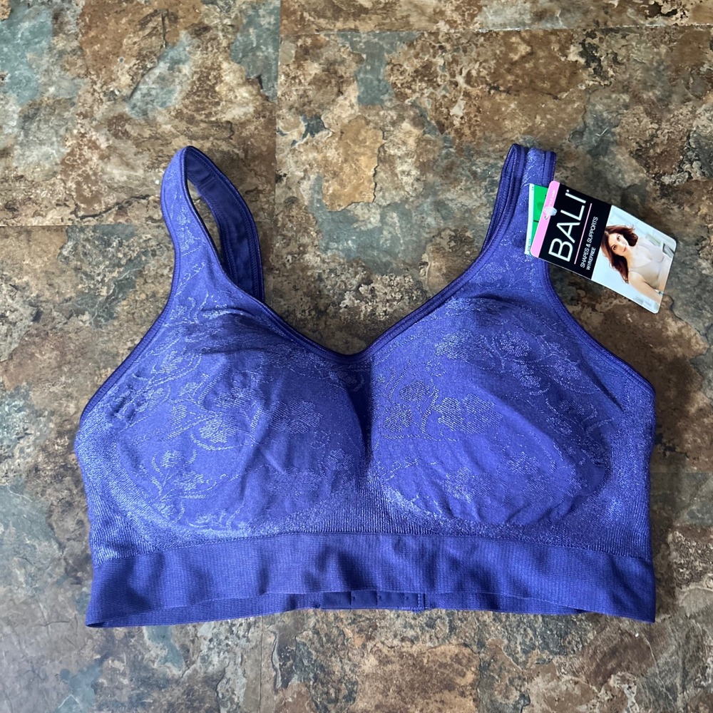 Bali Wirefree Lightly Lined Bra Womens Size Large Blue Floral Wireless Seamless